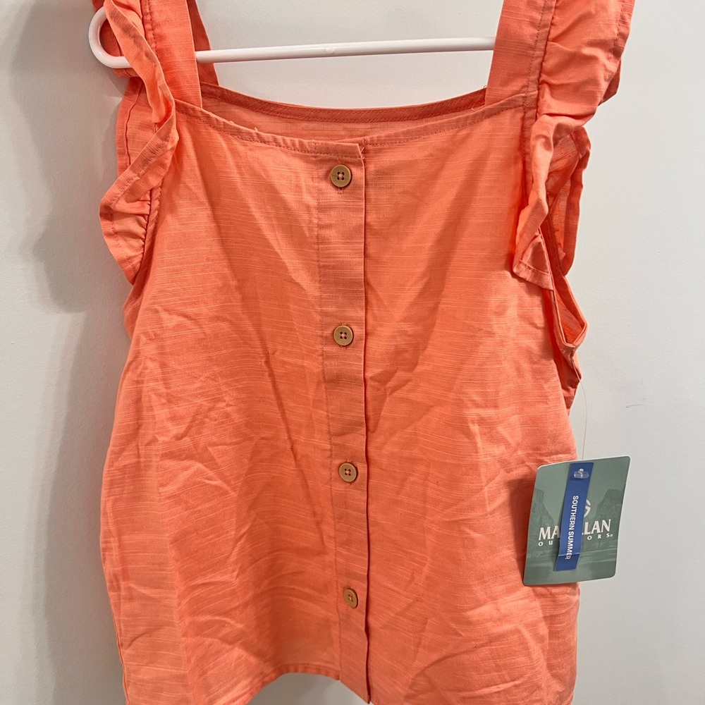 Magellan coral ruffle Strap Button-Down Top